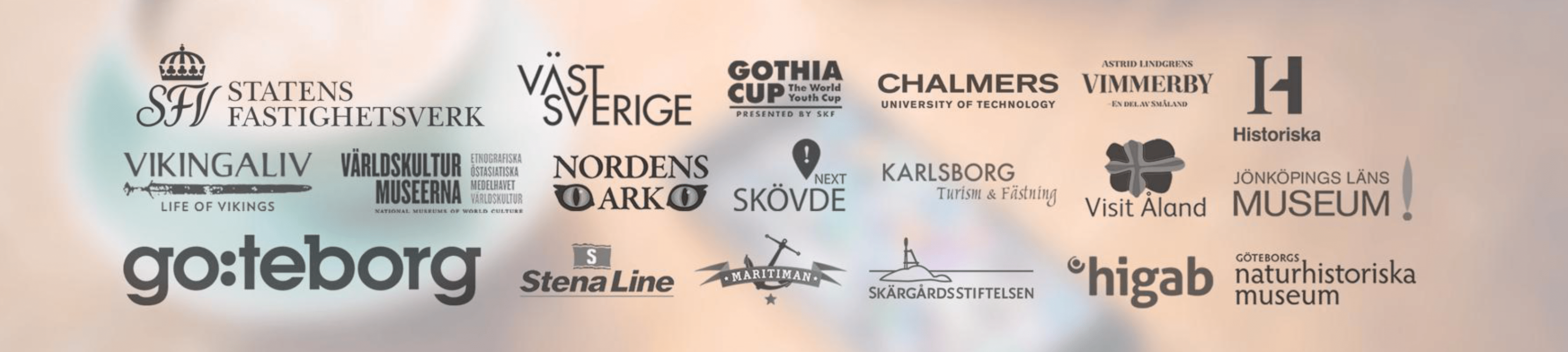 A selection of 19 logos of clients as a header for the company info section