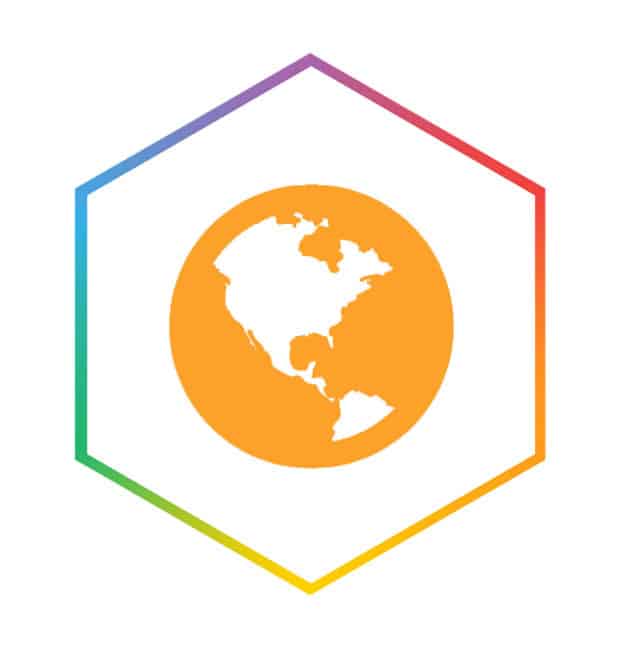 globe icon in hexagon as a header for translation service
