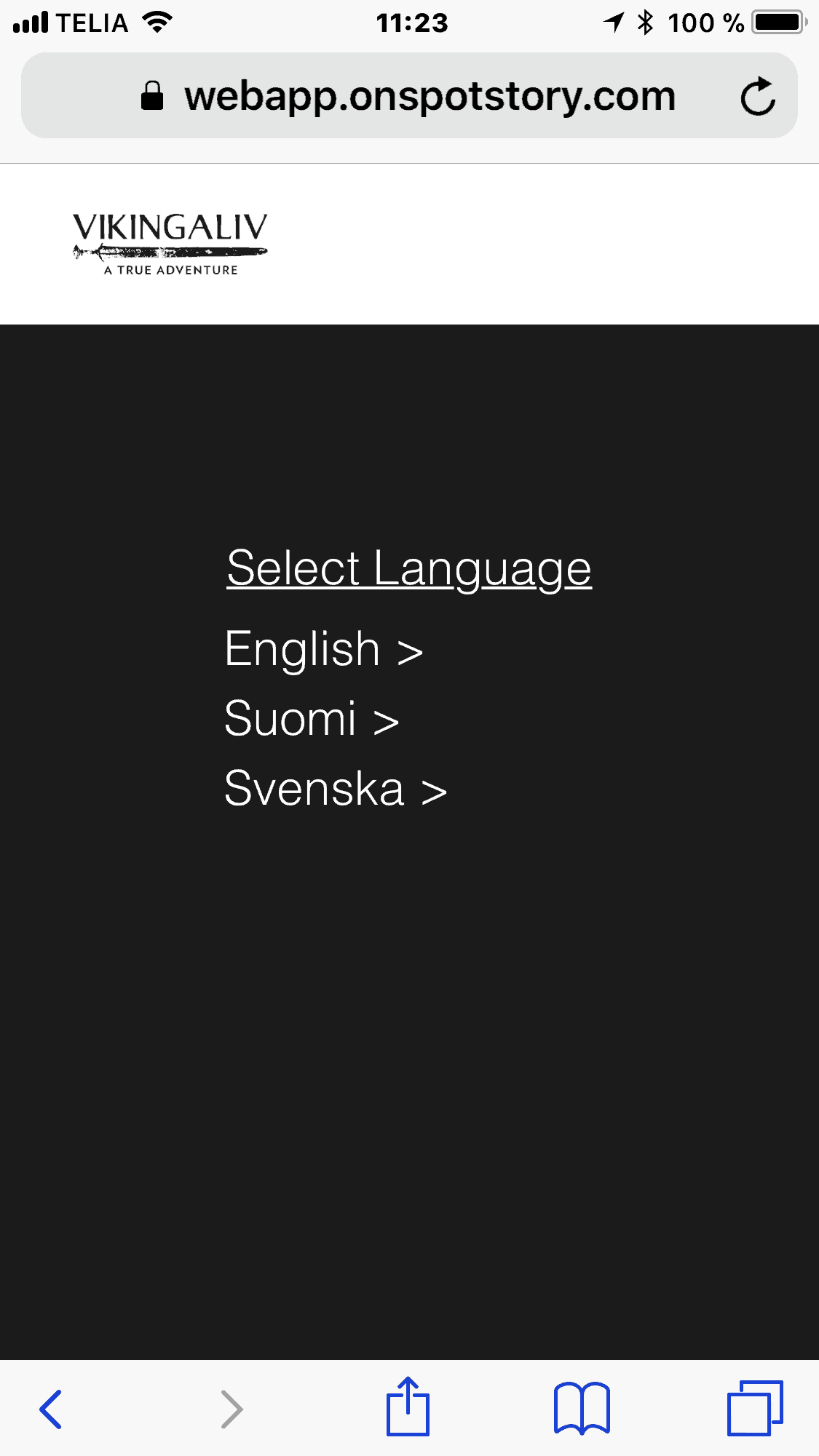 screen of vikingalivs app, choosing language