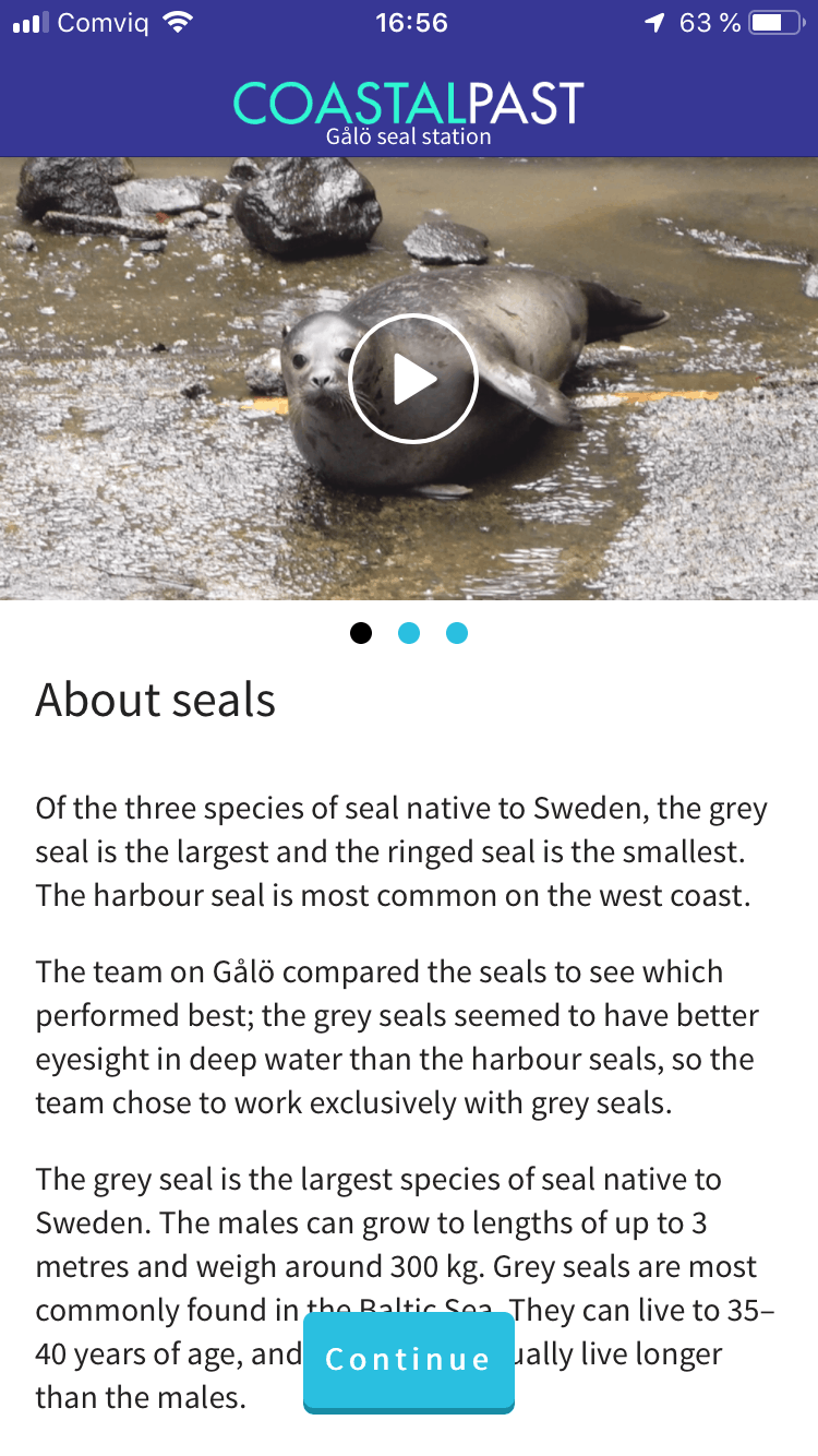 app with photo of a seal and text