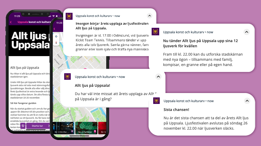 Push-notiser i appen Uppsala konst och kulturarv
